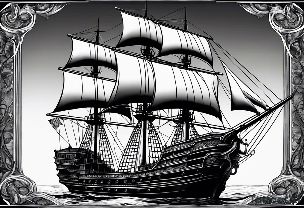 huge dark wooden ship facing left tattoo idea