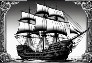 huge dark wooden ship facing left tattoo idea