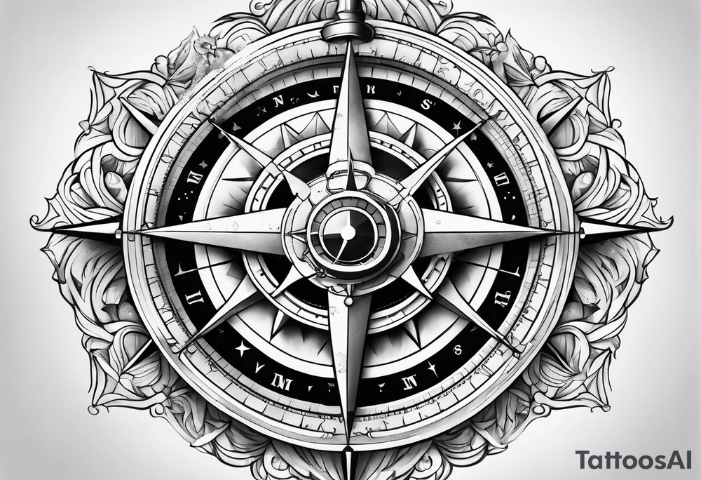 Nautical compass with firefighter tattoo idea