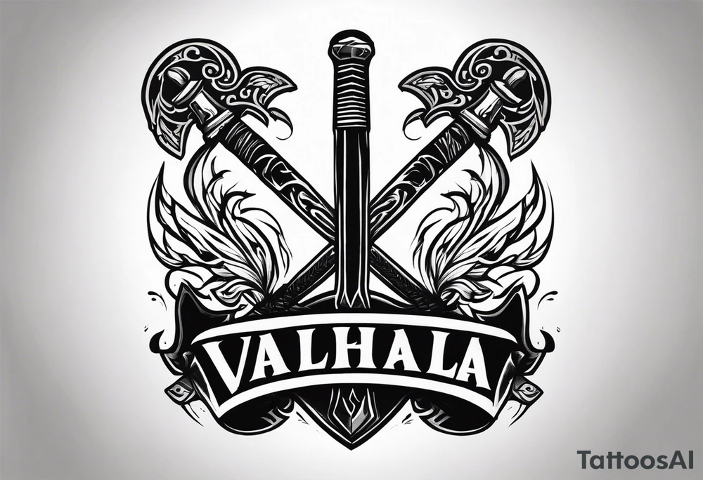 Valhalla axe sword fire tattoo idea