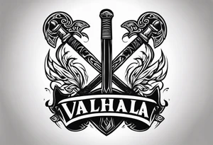 Valhalla axe sword fire tattoo idea