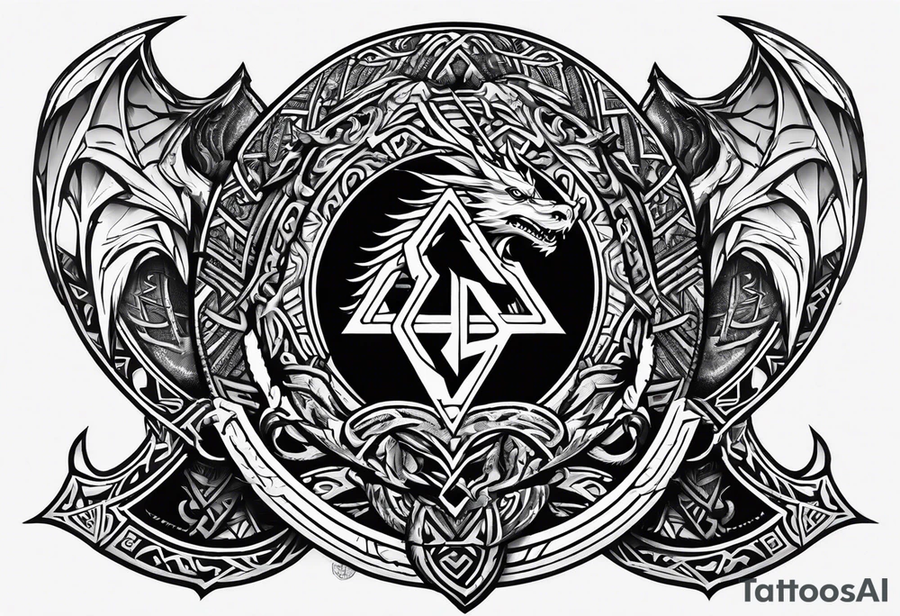 Valhalla sword shield dragon axe Valknut tribal tattoo idea Valhalla sword shield dragon axe Valknut tribal tattoo idea