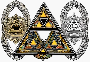 Triforce from the Zelda series with the word courage strength and wisdom tattoo idea