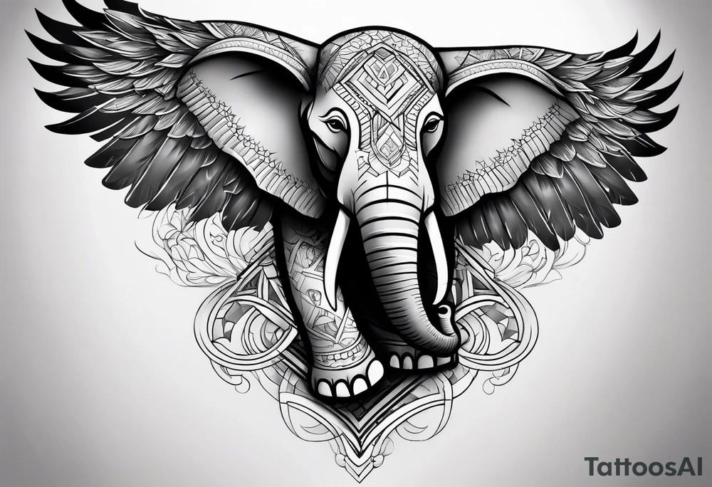 Create a left Chest Piece Tattoo  which includes a combination of an eagle and an elephant tattoo idea