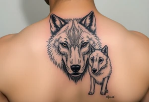 A solitary yet sublime and noble wolf and its progeny. the face tattoo idea
