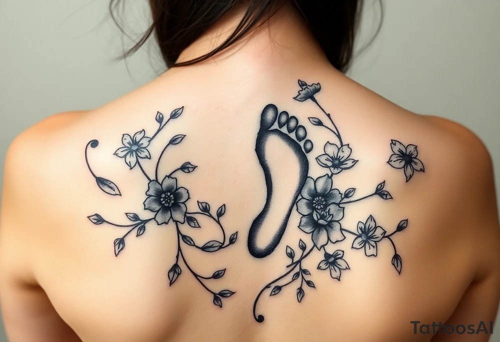 Charles 
Baby footprint 
1-14-23 
Surrounded by floral vines tattoo idea