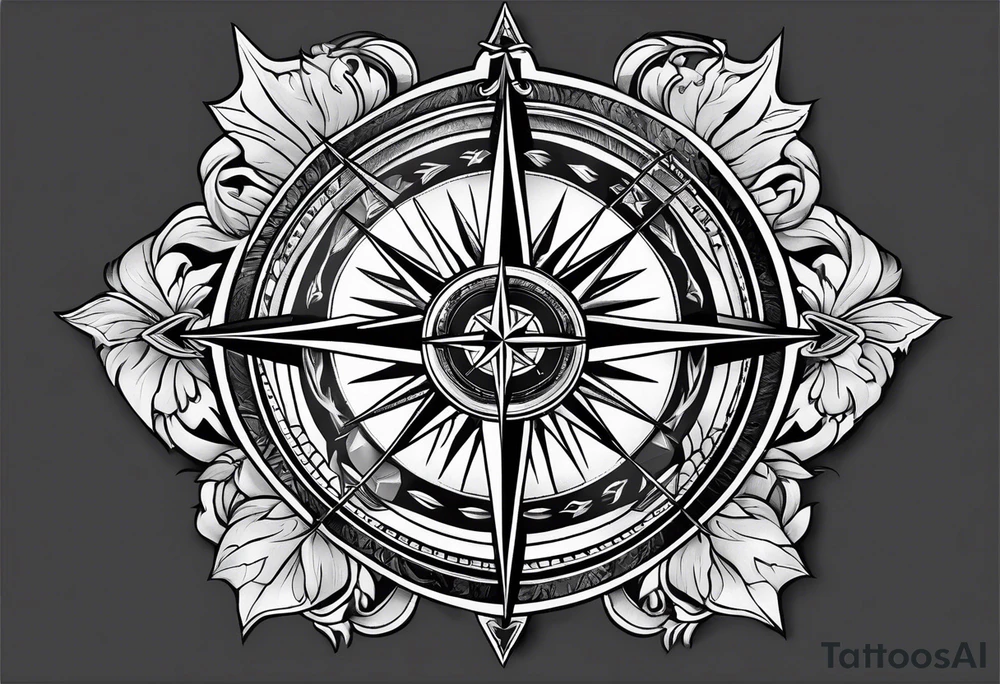 Compass rose with mountains tattoo idea