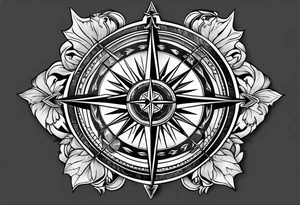 Compass rose with mountains tattoo idea