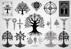 White Tree of Gondor, Geometric symbols, Nordic cross, playing cards, flowers, lord of the rings, Native American headdress, tattoo idea