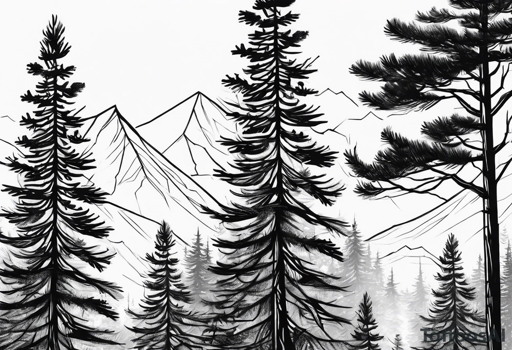 Tall thin pine trees tattoo idea