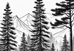 Tall thin pine trees tattoo idea