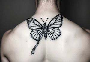 ethereal butterfly with flowing silk HIV-positive symbol ribbons in moonlight tattoo idea