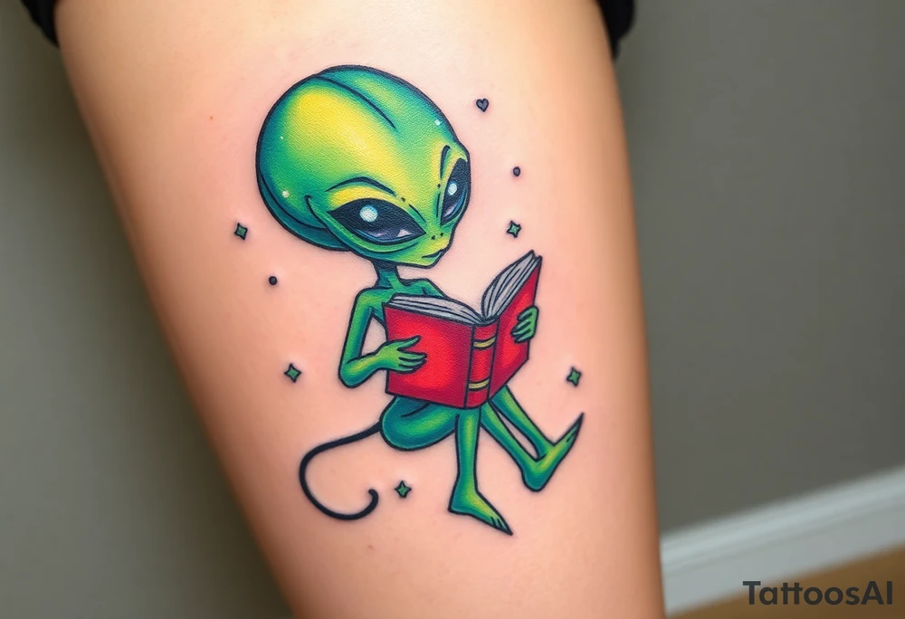 Alien reading a book tattoo idea