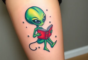 Alien reading a book tattoo idea