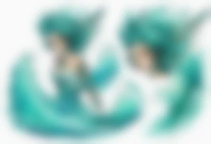 a beautiful turquoise harpie emerging from an ocean wave, crashing onto the shore tattoo idea