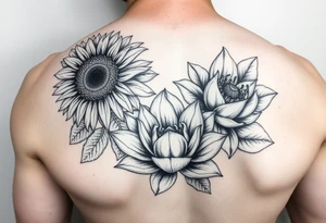 Sunflower, peony, cherry blossom, lotus, Delilah’s tattoo idea