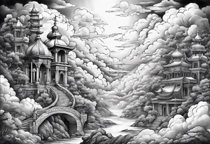 Religious sleeve clouds heaven tattoo idea