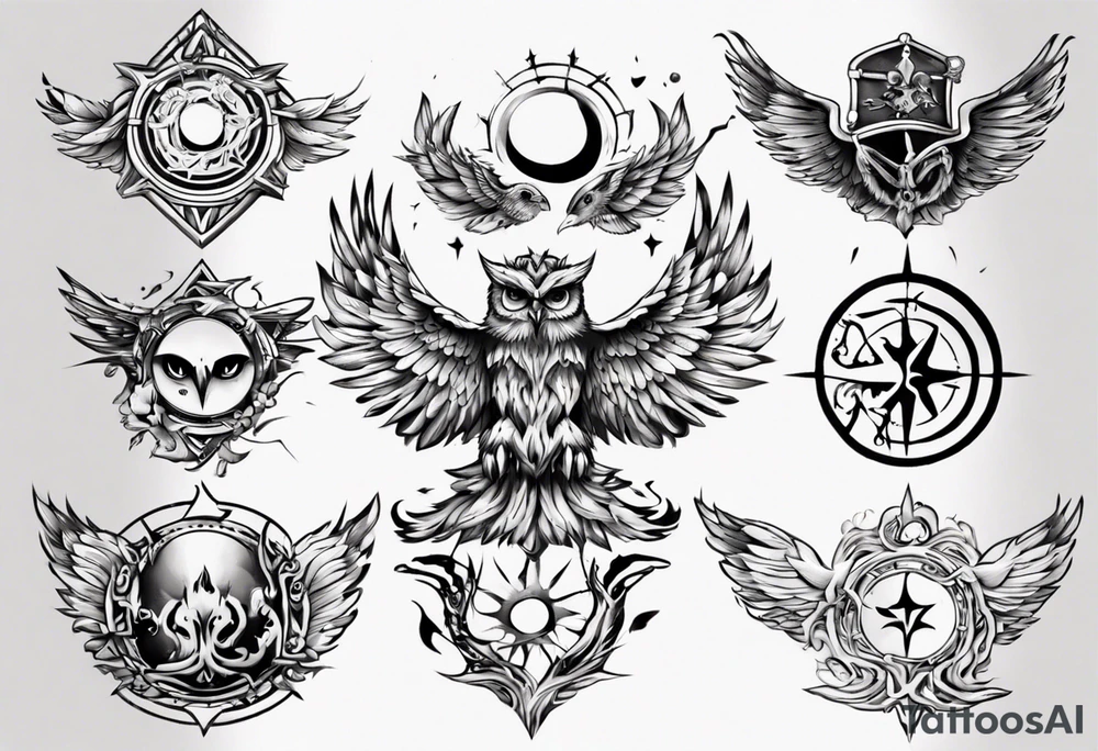 symbol eines Kriegers Wasser Eule Sonne 
Sapere Aude tattoo idea