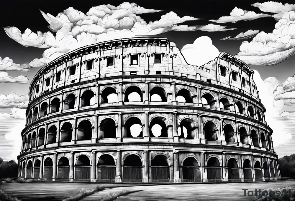 Roman colosseum with clouds tattoo idea