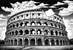 Roman colosseum with clouds tattoo idea