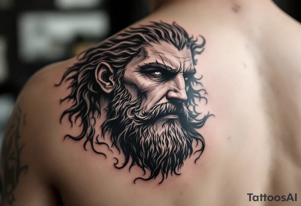 Hades stone portrait Greek mythology tattoo idea