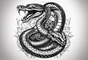 Aggresive Snake with a sword, this design must be in a vertical vertical proportion. Additionaly the desing must be "Steampunk" type tattoo idea