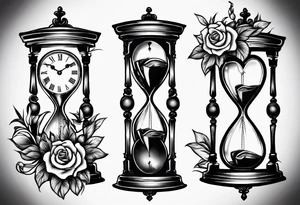 Hour glass and flowers and a heart clock tattoo idea