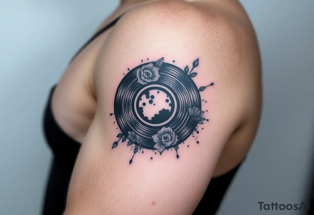 vinyl record and disco ball tattoo idea