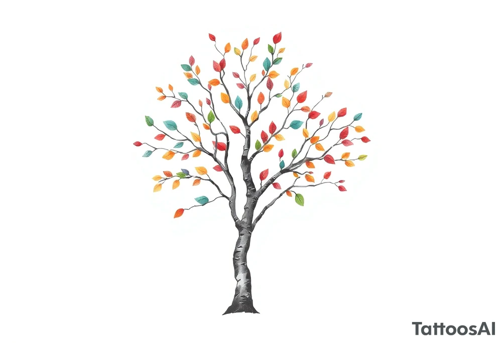 birch tree with coloured leaves tattoo idea