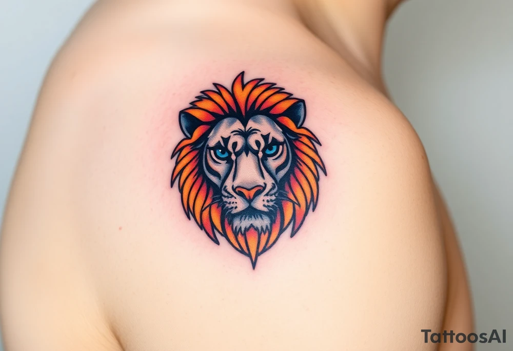 lion with blue eyes and orange hair tattoo idea