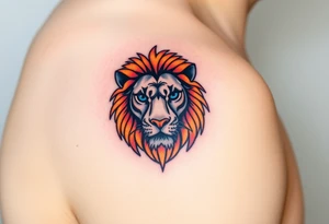 lion with blue eyes and orange hair tattoo idea