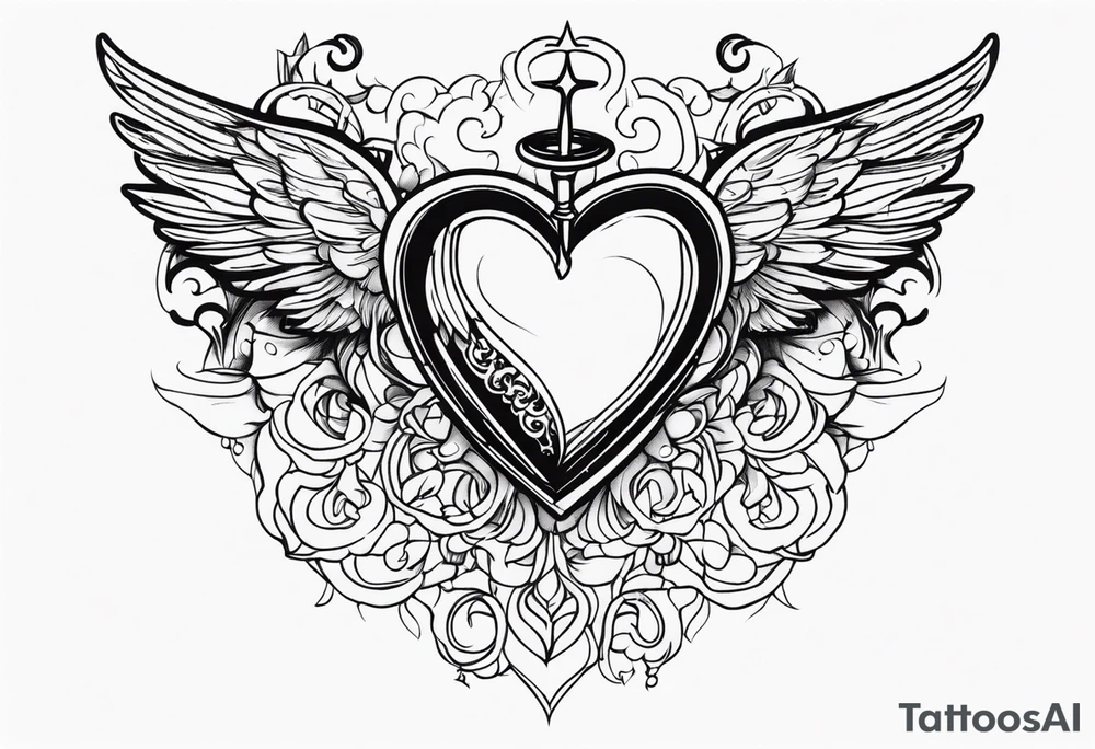 Y2K angel heart with wings and a corset in the middle tattoo idea