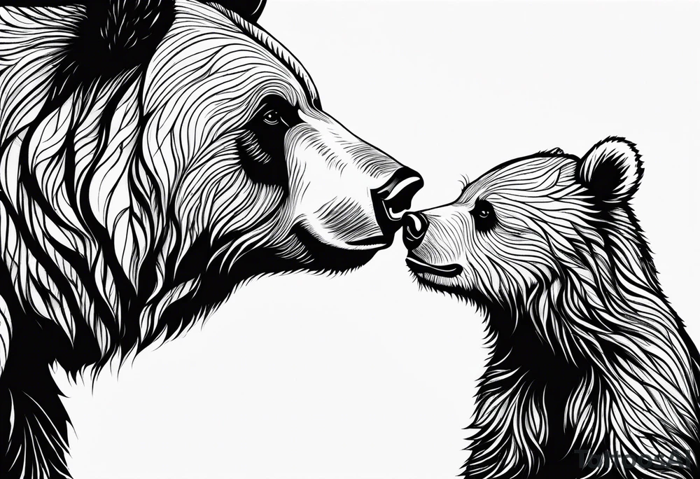 mother bear and cub looking at each other teardrop shaped simple tattoo idea