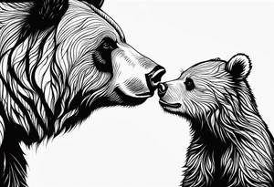 mother bear and cub looking at each other teardrop shaped simple tattoo idea