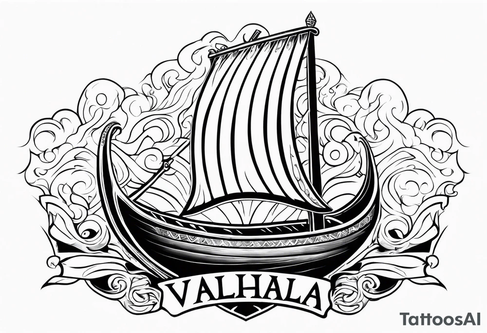 valhalla sword viking ship on fire tattoo idea