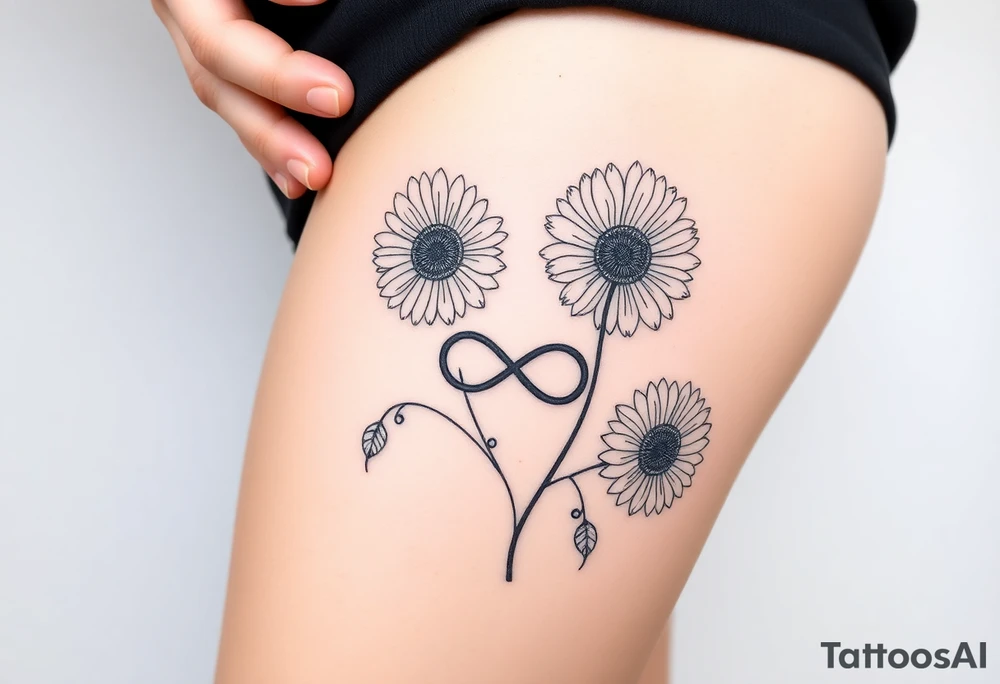 Fine line flower tattoo with gerbera daisies and infinity symbol tattoo idea