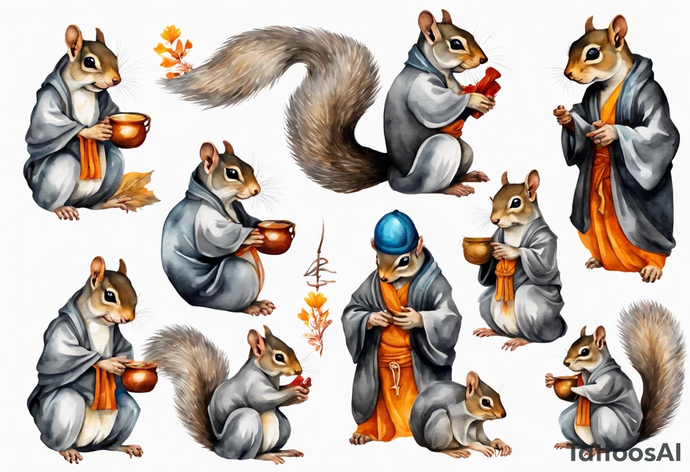 a grey squirrel dressed as a monk tattoo idea