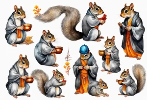 a grey squirrel dressed as a monk tattoo idea