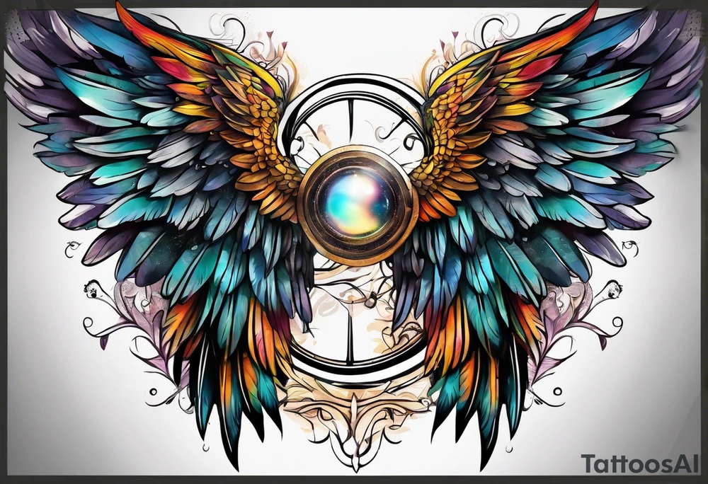 a pair of wings with a halo above them tattoo idea