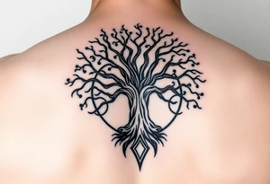 yggadrisl tree of life with circle. names Jai , Phoebe, Imogen, Matilda in the circle tattoo idea