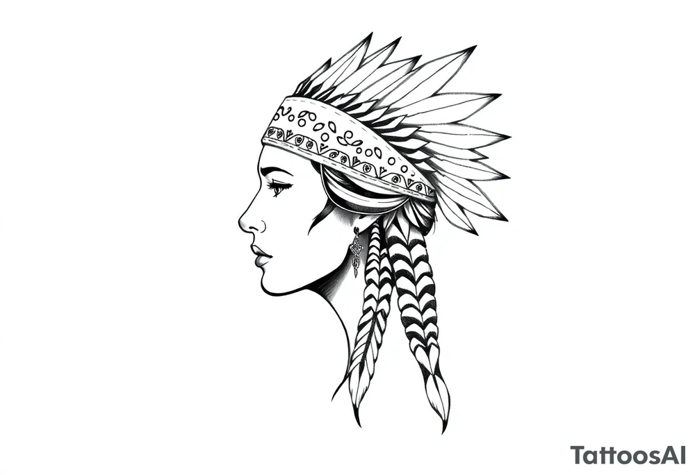 Female Native American wearing headband tattoo idea