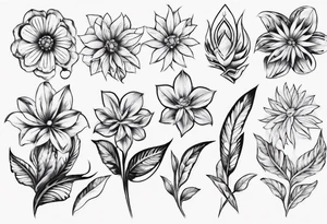 indigenous flower designs along with leaves and big flowers tattoo idea
