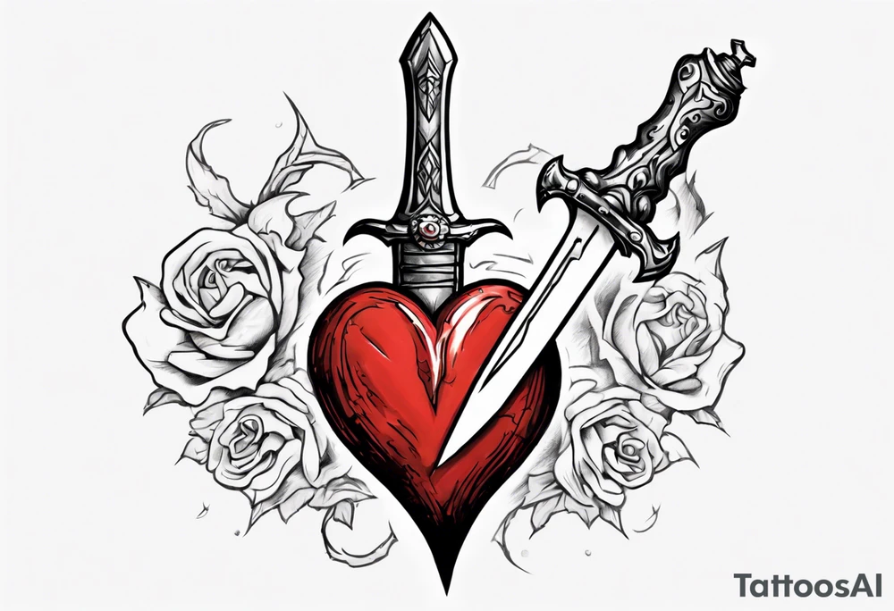 One sketch of a dagger entering the heart tattoo idea