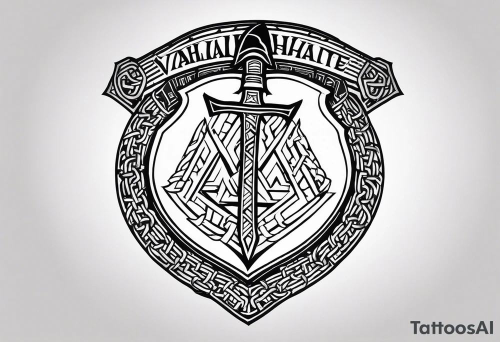 Valhalla shield sword axe Valknut chains tattoo idea
