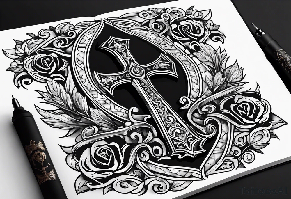The symbol of Matthias a open Bible and a battle Axe tattoo idea