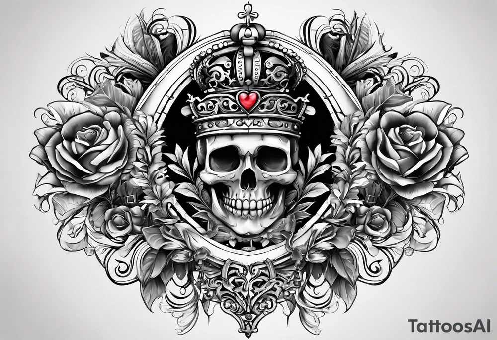 Corona de rey puesta en un corazón
Esqueletos pairaras y hadas tatuajes brazo completo rostros tattoo idea