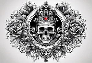 Corona de rey puesta en un corazón
Esqueletos pairaras y hadas tatuajes brazo completo rostros tattoo idea