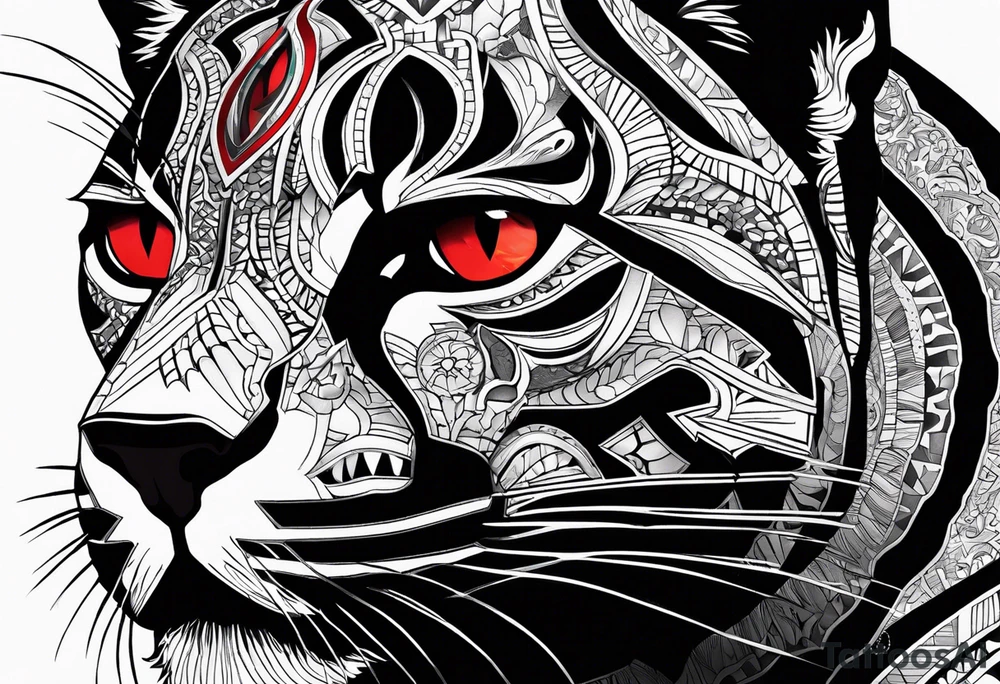 unique black panther, striking red eyes, intense and captivating elements tattoo idea