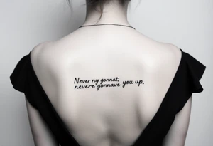 Young Rick Astley Meme Dance and Never Gonna Give You Up text tattoo idea