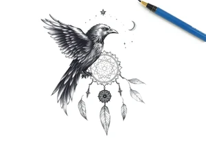 Raven dream catcher milky way moon shooting star tattoo idea